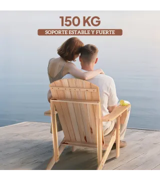 Silla Adirondack de Madera con Reposabrazos y Respaldo Alto para Terraza Balcón Exterior 72x95x93 cm Natural