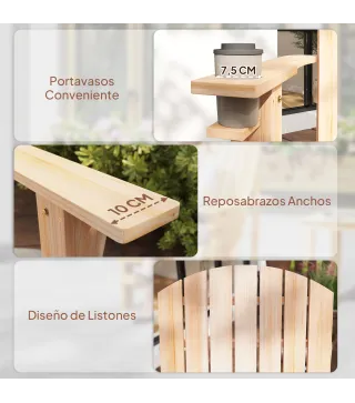 Silla Adirondack de Madera con Reposabrazos y Respaldo Alto para Terraza Balcón Exterior 72x95x93 cm Natural