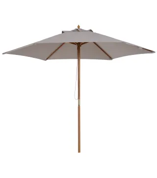 Sombrilla de Jardín Ø250x230 cm Parasol de Terraza con Marco de Madera 6 Varillas Sistema de Cuerda e Impermeable Gris