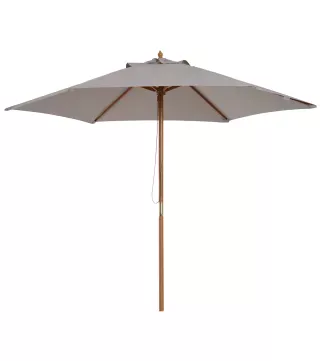 Sombrilla de Jardín Ø250x230 cm Parasol de Terraza con Marco de Madera 6 Varillas Sistema de Cuerda e Impermeable Gris