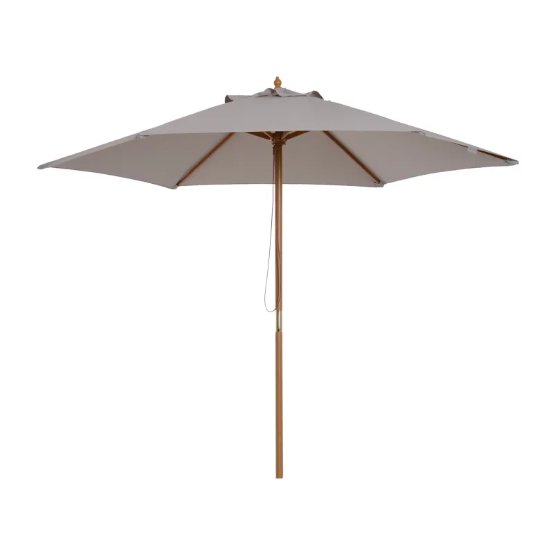 Sombrilla de Jardín Ø250x230 cm Parasol de Terraza con Marco de Madera 6 Varillas Sistema de Cuerda e Impermeable Gris