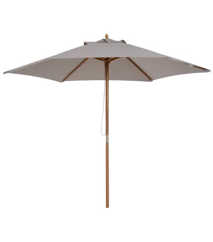 Sombrilla de Jardín Ø250x230 cm Parasol de Terraza con Marco de Madera 6 Varillas Sistema de Cuerda e Impermeable Gris