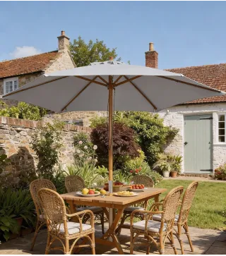 Sombrilla de Jardín Ø250x230 cm Parasol de Terraza con Marco de Madera 6 Varillas Sistema de Cuerda e Impermeable Gris