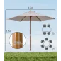 Sombrilla de Jardín Ø250x230 cm Parasol de Terraza con Marco de Madera 6 Varillas Sistema de Cuerda e Impermeable Gris