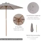 Sombrilla de Jardín Ø250x230 cm Parasol de Terraza con Marco de Madera 6 Varillas Sistema de Cuerda e Impermeable Gris