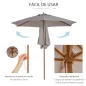 Sombrilla de Jardín Ø250x230 cm Parasol de Terraza con Marco de Madera 6 Varillas Sistema de Cuerda e Impermeable Gris
