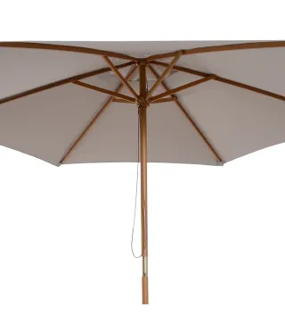 Sombrilla de Jardín Ø250x230 cm Parasol de Terraza con Marco de Madera 6 Varillas Sistema de Cuerda e Impermeable Gris