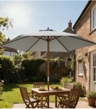 Sombrilla de Jardín Ø250x230 cm Parasol de Terraza con Marco de Madera 6 Varillas Sistema de Cuerda e Impermeable Gris