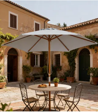 Sombrilla de Jardín Ø250x230 cm Parasol de Terraza con Marco de Madera 6 Varillas Sistema de Cuerda e Impermeable Gris
