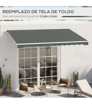 Techo de Repuesto para Toldo 382x240 cm Lona para Toldo con Dobladillo Protección UV Impermeable para Patio Gris