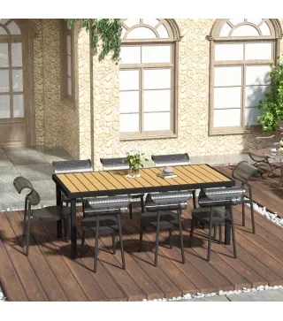 Mesa de Comedor Exterior de Aluminio Mesa de Jardín Exterior para 8 Personas con Encimera de Listones para Terraza Balcón 190x90