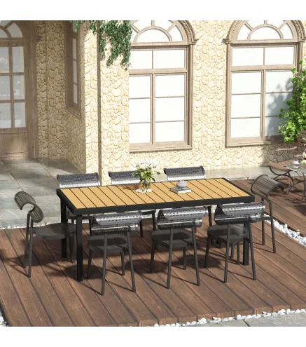 Mesa de Comedor Exterior de Aluminio Mesa de Jardín Exterior para 8 Personas con Encimera de Listones para Terraza Balcón 190x90