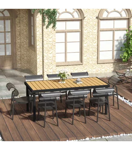 Mesa de Comedor Exterior de Aluminio Mesa de Jardín Exterior para 8 Personas con Encimera de Listones para Terraza Balcón 190x90
