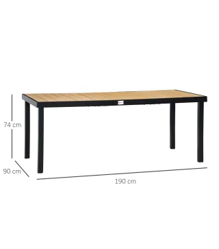 Mesa de Comedor Exterior de Aluminio Mesa de Jardín Exterior para 8 Personas con Encimera de Listones para Terraza Balcón 190x90