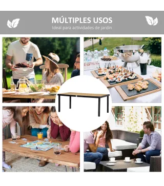 Mesa de Comedor Exterior de Aluminio Mesa de Jardín Exterior para 8 Personas con Encimera de Listones para Terraza Balcón 190x90
