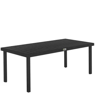 Mesa de Comedor Exterior 190x90x74 cm con Encimera de Listones y Estructura de Aluminio para Terraza Balcón Negro