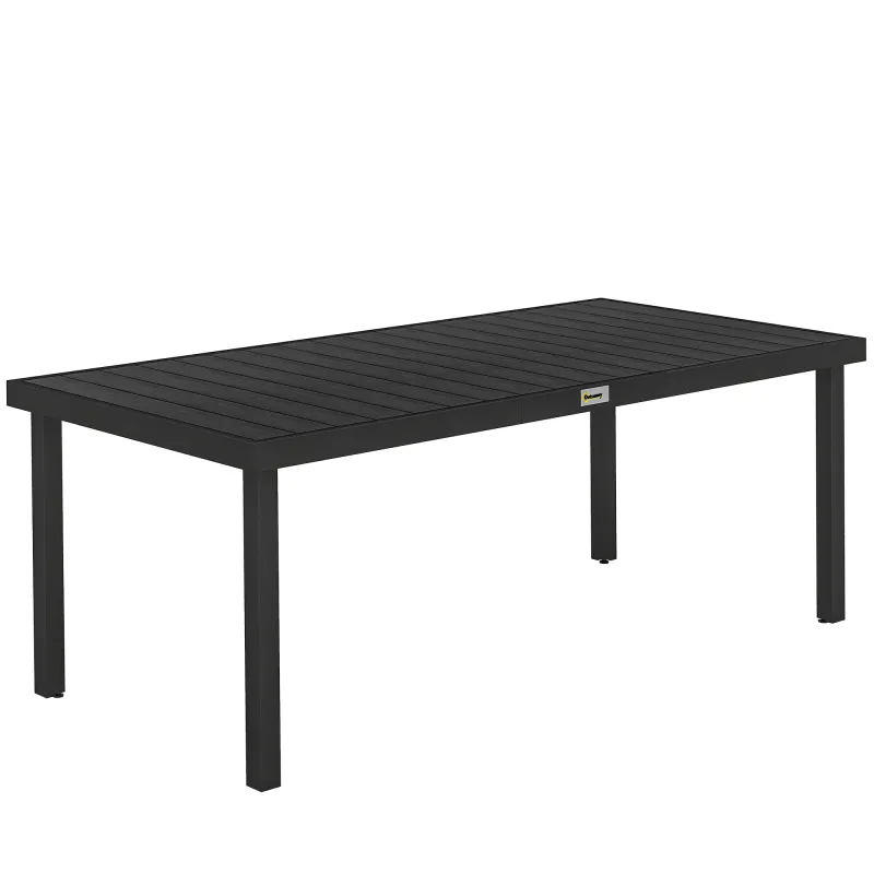 Mesa de Comedor Exterior 190x90x74 cm con Encimera de Listones y Estructura de Aluminio para Terraza Balcón Negro Mesa de Comedor Exterior 190x90x74 cm con Encimera de Listones y Estructura de Aluminio para Terraza Balcón Negro