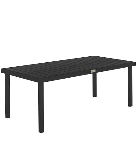 Mesa de Comedor Exterior 190x90x74 cm con Encimera de Listones y Estructura de Aluminio para Terraza Balcón Negro