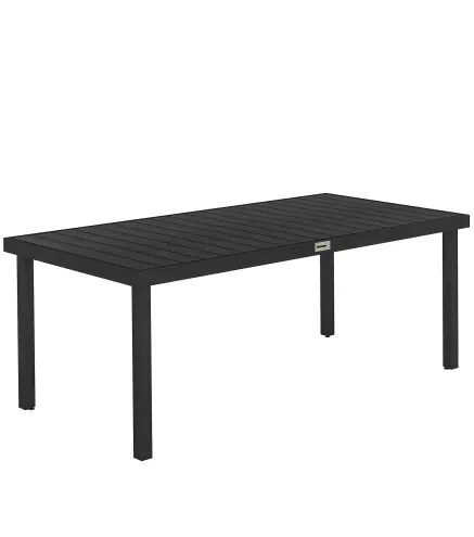 Mesa de Comedor Exterior 190x90x74 cm con Encimera de Listones y Estructura de Aluminio para Terraza Balcón Negro