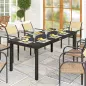 Mesa de Comedor Exterior 190x90x74 cm con Encimera de Listones y Estructura de Aluminio para Terraza Balcón Negro Mesa de Comedor Exterior 190x90x74 cm con Encimera de Listones y Estructura de Aluminio para Terraza Balcón Negro