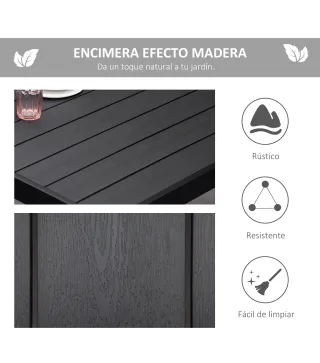 Mesa de Comedor Exterior 190x90x74 cm con Encimera de Listones y Estructura de Aluminio para Terraza Balcón Negro