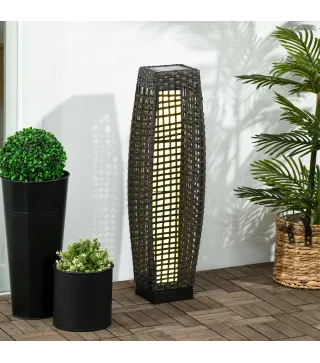 Lámpara Solar de Jardín de Ratán Sintético con Luces LED Encendido/Apagado Automático 21x21x78 cm Gris
