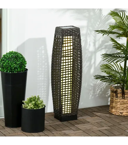 Lámpara Solar de Jardín de Ratán Sintético con Luces LED Encendido/Apagado Automático 21x21x78 cm Gris