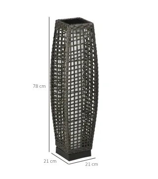 Lámpara Solar de Jardín de Ratán Sintético con Luces LED Encendido/Apagado Automático 21x21x78 cm Gris