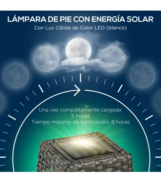 Lámpara Solar de Jardín de Ratán Sintético con Luces LED Encendido/Apagado Automático 21x21x78 cm Gris