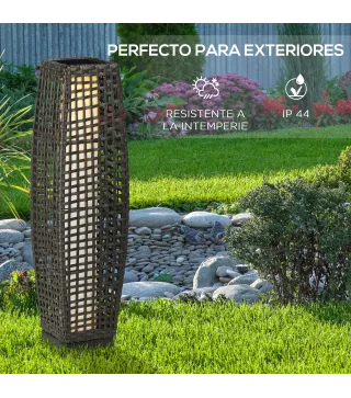 Lámpara Solar de Jardín de Ratán Sintético con Luces LED Encendido/Apagado Automático 21x21x78 cm Gris