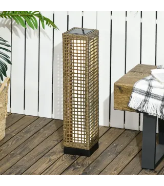 Lámpara Solar de Ratán Sintético con Luces LED Encendido/Apagado Automático para Exterior 15,5x15,5x69 cm Arena