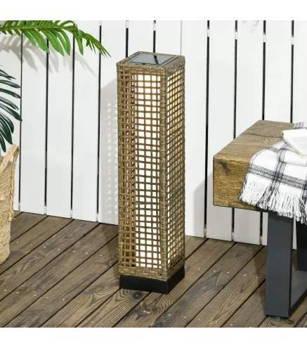 Lámpara Solar de Ratán Sintético con Luces LED Encendido/Apagado Automático para Exterior 15,5x15,5x69 cm Arena