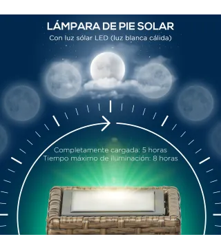 Lámpara Solar de Ratán Sintético con Luces LED Encendido/Apagado Automático para Exterior 15,5x15,5x69 cm Arena