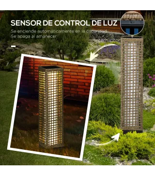 Lámpara Solar de Ratán Sintético con Luces LED Encendido/Apagado Automático para Exterior 15,5x15,5x69 cm Arena