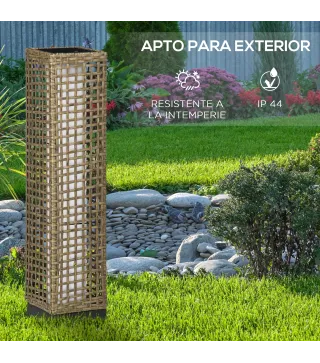 Lámpara Solar de Ratán Sintético con Luces LED Encendido/Apagado Automático para Exterior 15,5x15,5x69 cm Arena