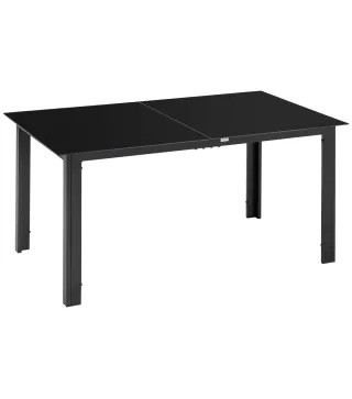 Mesa de Exterior Rectangular con Marco de Aluminio y Encimera de Cristal Carga 50 kg para Jardín 150x90x74 cm Negro