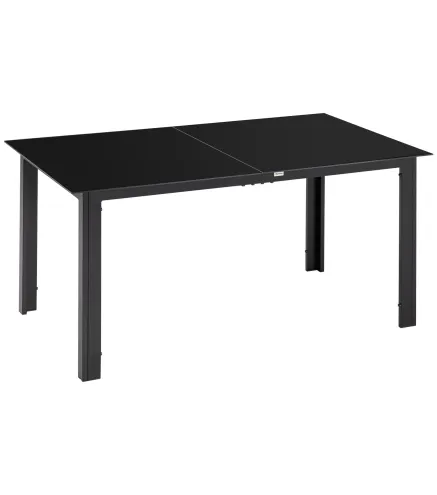 Mesa de Exterior Rectangular con Marco de Aluminio y Encimera de Cristal Carga 50 kg para Jardín 150x90x74 cm Negro
