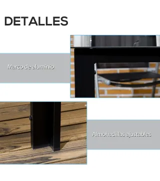 Mesa de Exterior Rectangular con Marco de Aluminio y Encimera de Cristal Carga 50 kg para Jardín 150x90x74 cm Negro