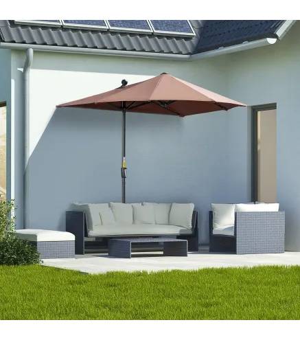 Parasol de Terraza 200x190x240 cm con Manivela Poste de Acero y Base Cruzada Anti-UV para Terraza Balcón Café