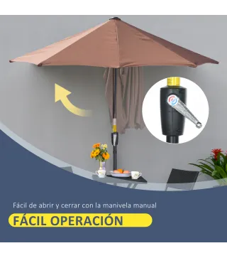 Parasol de Terraza 200x190x240 cm con Manivela Poste de Acero y Base Cruzada Anti-UV para Terraza Balcón Café