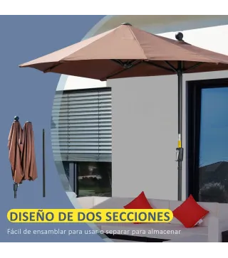 Parasol de Terraza 200x190x240 cm con Manivela Poste de Acero y Base Cruzada Anti-UV para Terraza Balcón Café