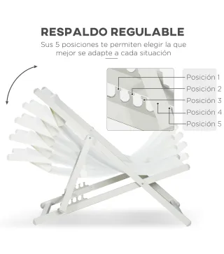 Conjunto de 2 Tumbonas Plegables de Aluminio con Respaldo Regulable en 5 Posiciones Reposacabezas 60x100x85 cm Blanco