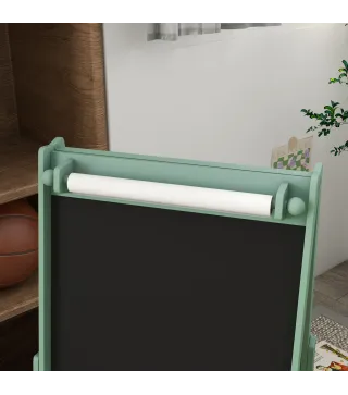 Caballete Infantil 3 en 1 Caballete para Niños de Doble Cara con Rollo de Papel Pizarras y 2 Cestas 54x46,5x93 cm Verde