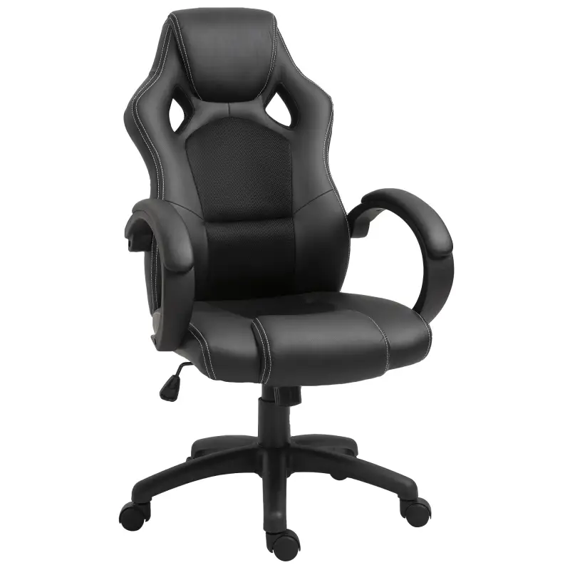 Silla de Oficina Silla Estudio con Función Basculante Altura Ajustable y Respaldo Alto Tapizado en Cuero PU y Malla Transpirable