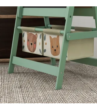 Caballete Infantil 3 en 1 Caballete para Niños de Doble Cara con Rollo de Papel Pizarras y 2 Cestas 54x46,5x93 cm Verde