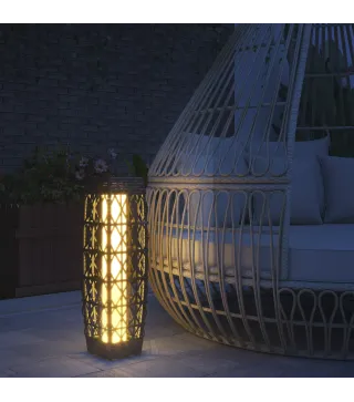 Lámpara Solar de Ratán Sintético con Luces LED Encendido/Apagado Automático para Exterior 20x20x68 cm Gris