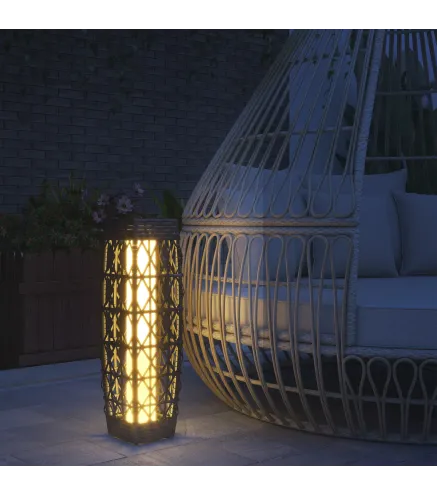 Lámpara Solar de Ratán Sintético con Luces LED Encendido/Apagado Automático para Exterior 20x20x68 cm Gris