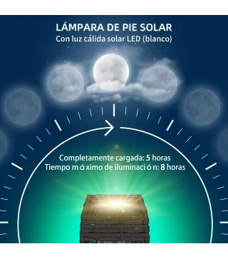 Lámpara Solar de Ratán Sintético con Luces LED Encendido/Apagado Automático para Exterior 20x20x68 cm Gris