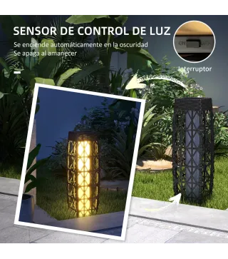 Lámpara Solar de Ratán Sintético con Luces LED Encendido/Apagado Automático para Exterior 20x20x68 cm Gris