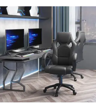 Silla de Oficina Silla Estudio con Función Basculante Altura Ajustable y Respaldo Alto Tapizado en Cuero PU y Malla Transpirable